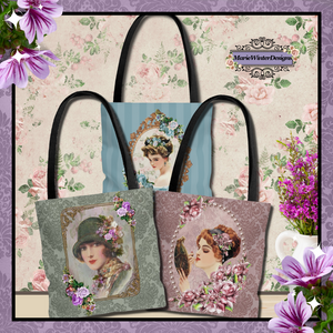 Tote bag mockup 3 tote bags decorate with vintage 1900's women 