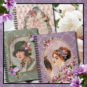 spiral bound journals with early 1900's women on cover
