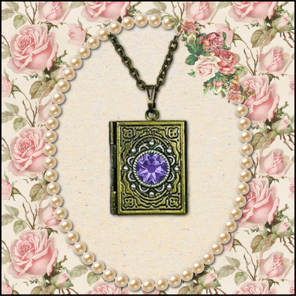 CRYSTAL BOOK LOCKET NECKLACE | Antique Bronze