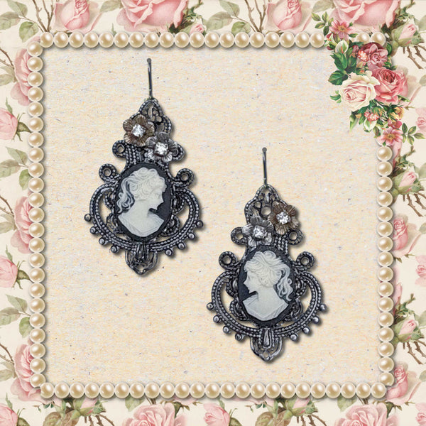 ART DECO CAMEO FILIGREE EARRINGS