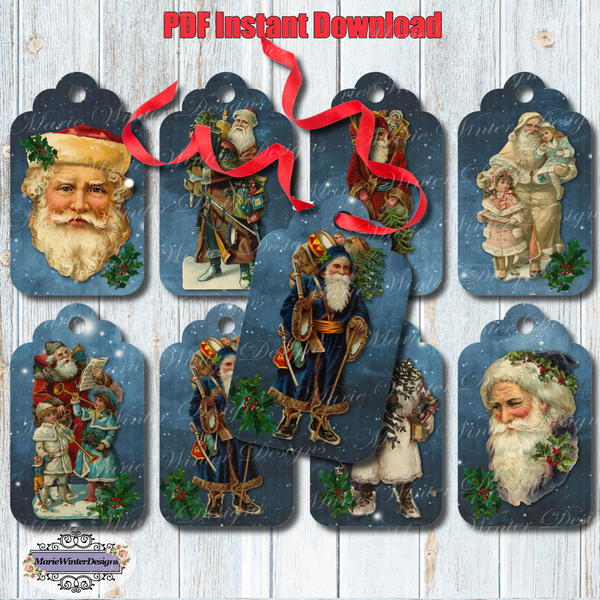Printable Vintage Santa Christmas Gift Tags Father Christmas Gift Labels DIY Gift Tags Digital Collage Sheet Instant Download
