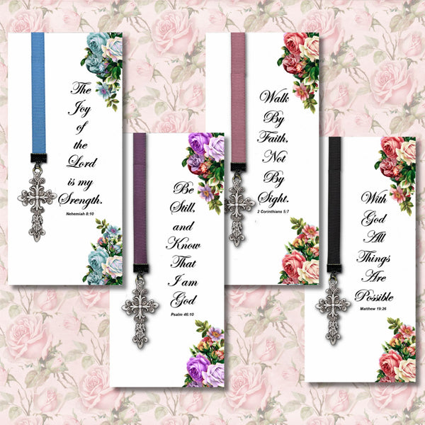 RIBBON BOOKMARK CROSS with SCRIPTURE