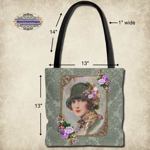 Tote Bag Purse with Green Flapper Style Gatsby Hat