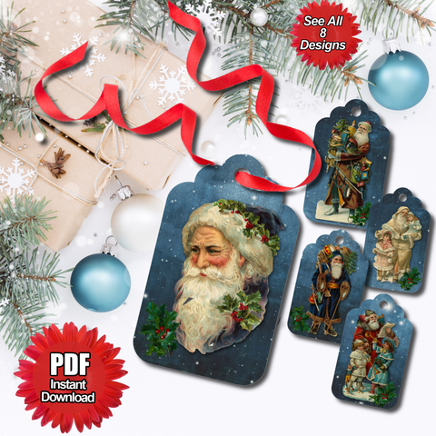 Printable Vintage Santa Christmas Gift Tags Father Christmas Gift Labels DIY Gift Tags Digital Collage Sheet Instant Download