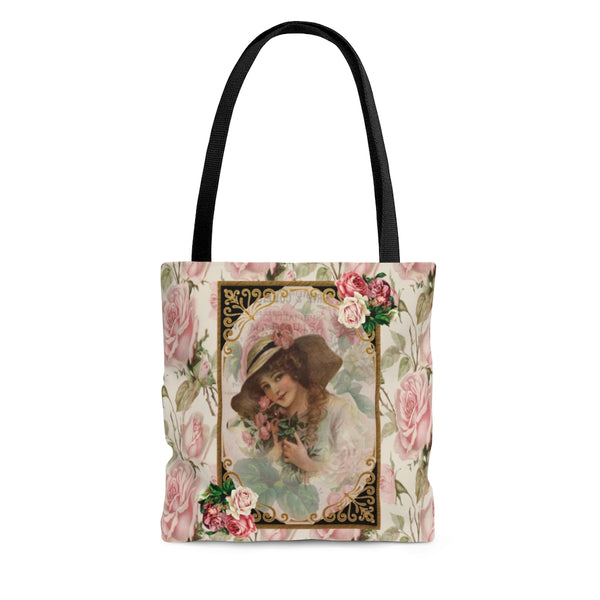 Tote Bag Purse Book Bag With Early 1900s Vintage Woman in a Black and Gold Frame