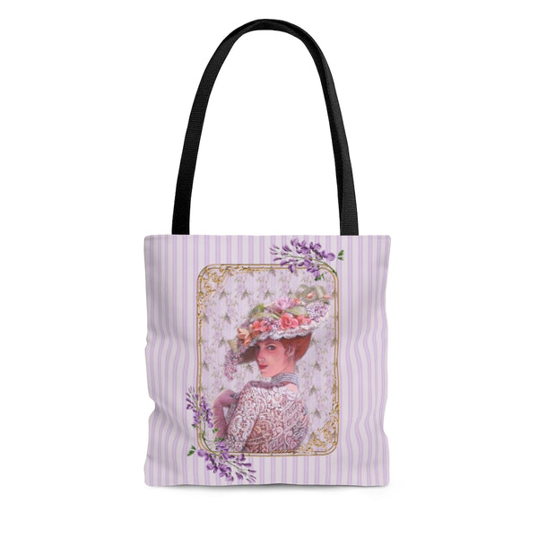 Tote Bag Purse and Book BagWith Elegant Early 1900s Vintage Woman Wearing a Purple Lace Dress