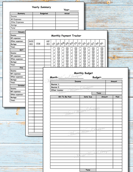 interior pages of instant download budget planner