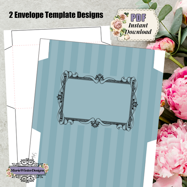 2 envelope templates. plain and blue stripes