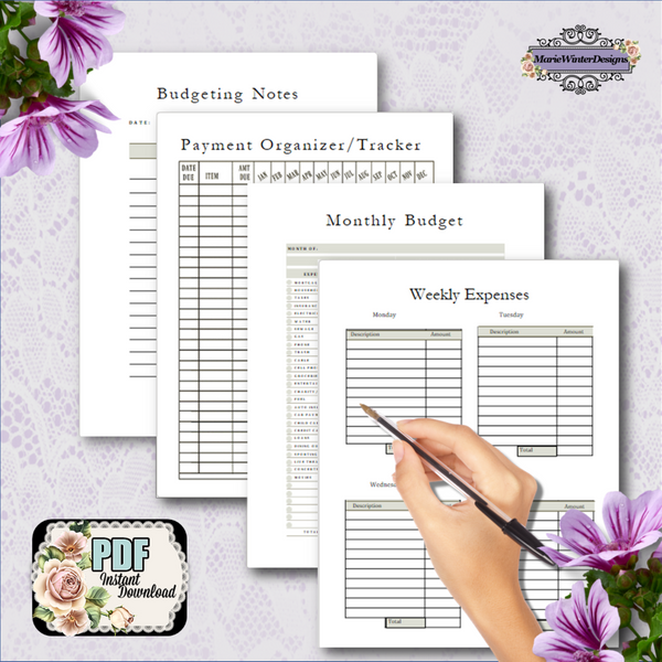 printable pages budget planner, budgeting notes, payment organizer, monthly budget weekly expenses